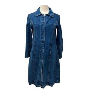 VNTG Starwear Jeans Oversize Y2K 90’s Long Denim Jacket Size M Snap Cuffs
